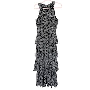 Tommy Hilfiger Black White Embroidered Paisley Tiered Sleeveless Maxi Dress Sz 6